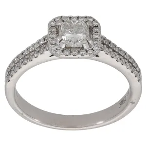 18ct White Gold 0.72ct Diamond Halo Ring Size K