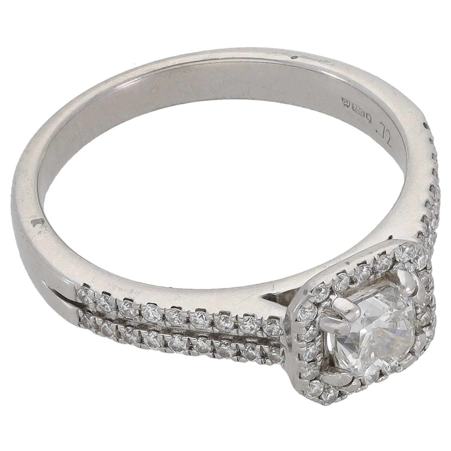 18ct White Gold 0.72ct Diamond Halo Ring Size K