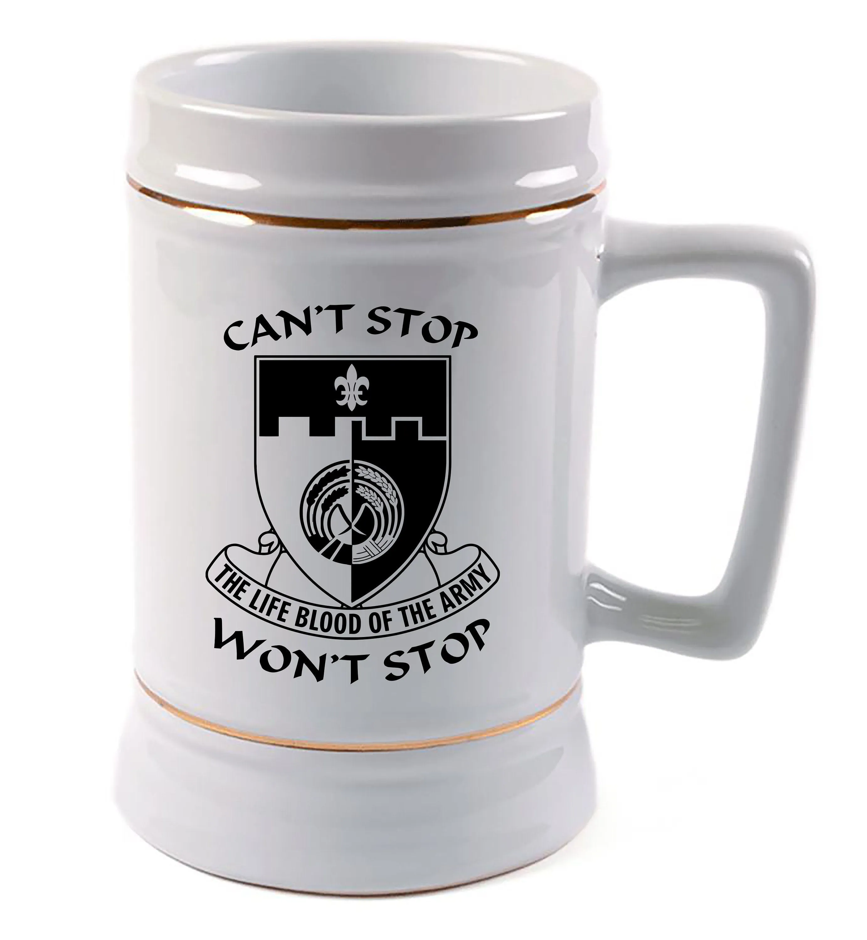 64th BSB Ceramic Stein with Gold Trim 28 oz. Color or B&W Design. *Free Shipping for Liaison Pick-up orders only*