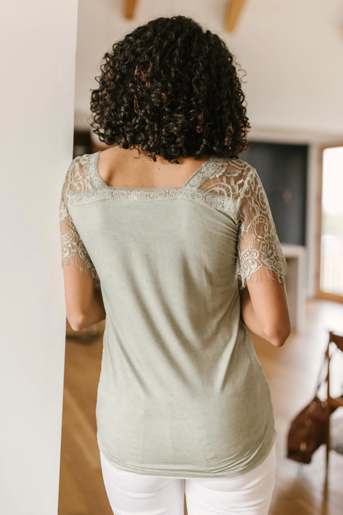 A Little Bit of Lace Top In Sage