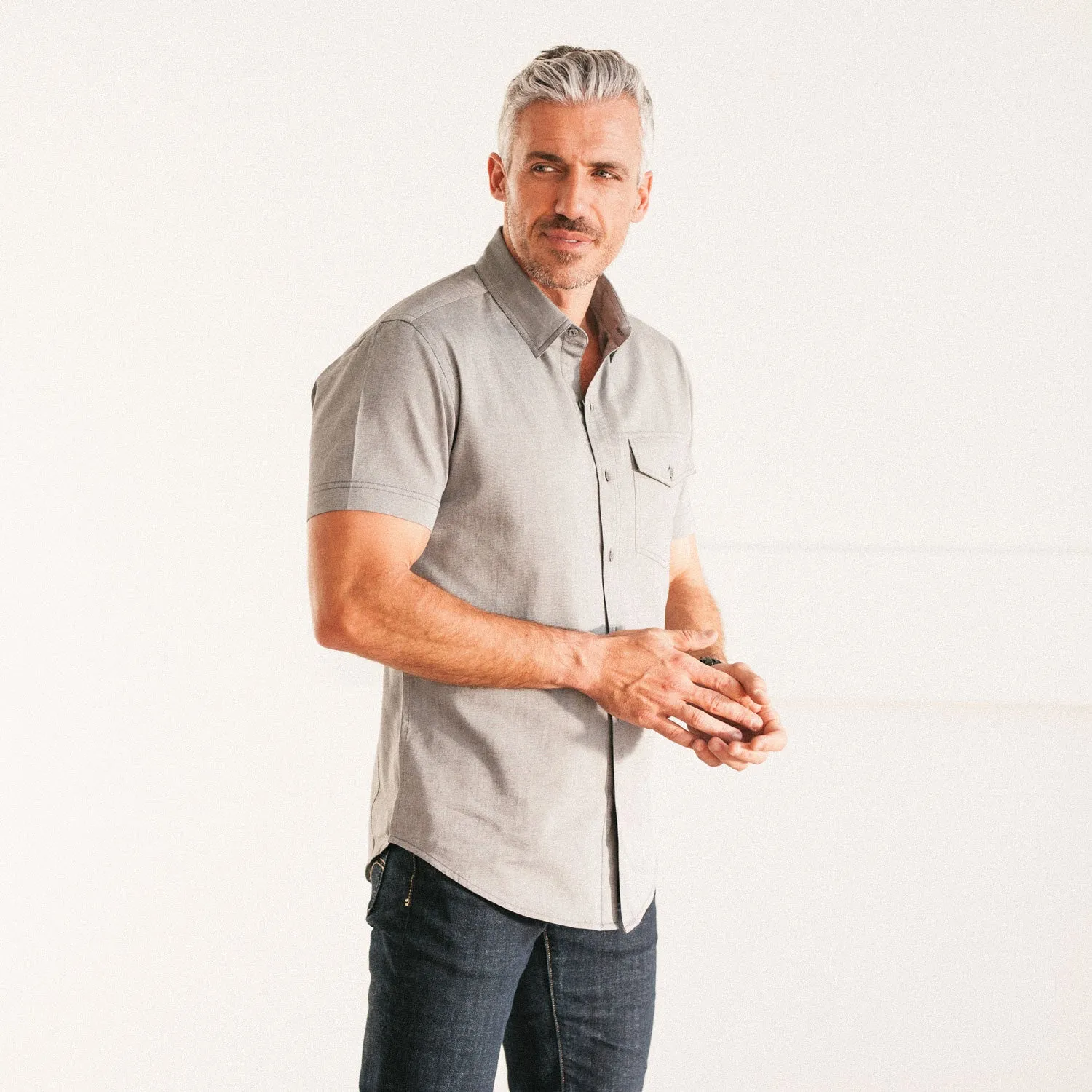 Author Short Sleeve Casual Shirt – Aluminum Gray Cotton Oxford