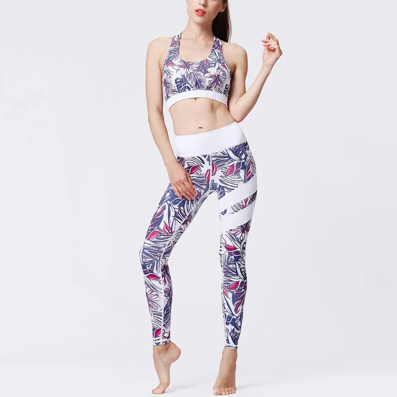 Buddha Stones 2Pcs Sunflower Flowers Leaves Print Top Pants Sports Fitness Yoga Women's Yoga Sets