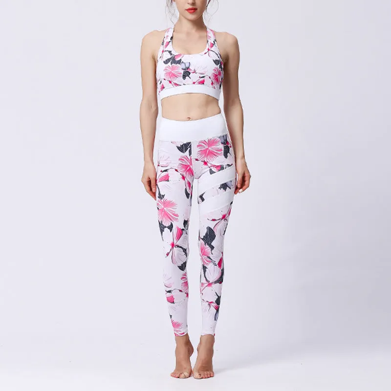 Buddha Stones 2Pcs Sunflower Flowers Leaves Print Top Pants Sports Fitness Yoga Women's Yoga Sets