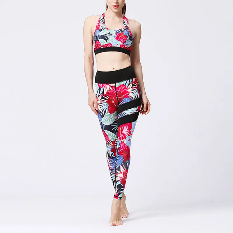 Buddha Stones 2Pcs Sunflower Flowers Leaves Print Top Pants Sports Fitness Yoga Women's Yoga Sets