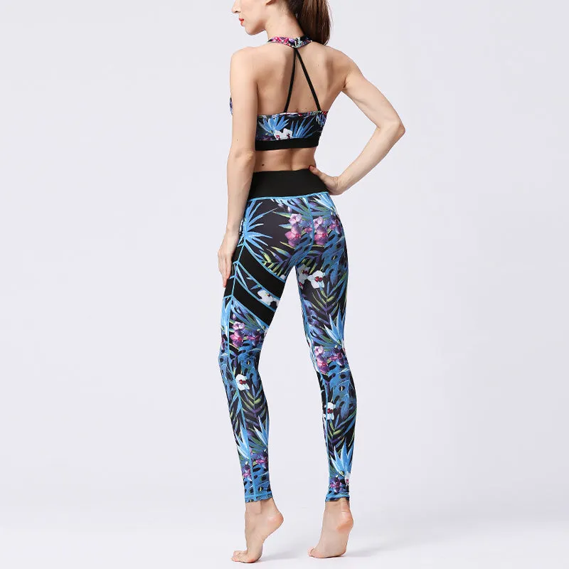 Buddha Stones 2Pcs Sunflower Flowers Leaves Print Top Pants Sports Fitness Yoga Women's Yoga Sets