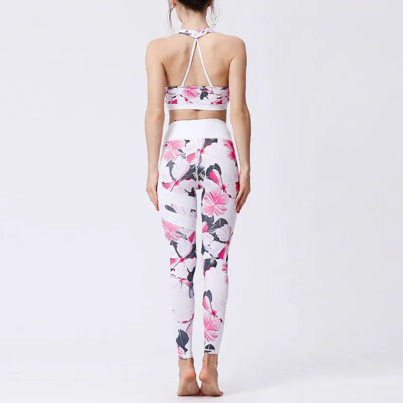 Buddha Stones 2Pcs Sunflower Flowers Leaves Print Top Pants Sports Fitness Yoga Women's Yoga Sets