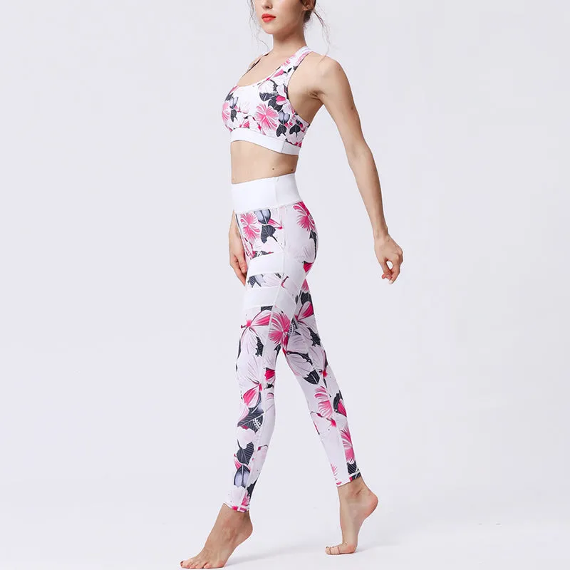 Buddha Stones 2Pcs Sunflower Flowers Leaves Print Top Pants Sports Fitness Yoga Women's Yoga Sets