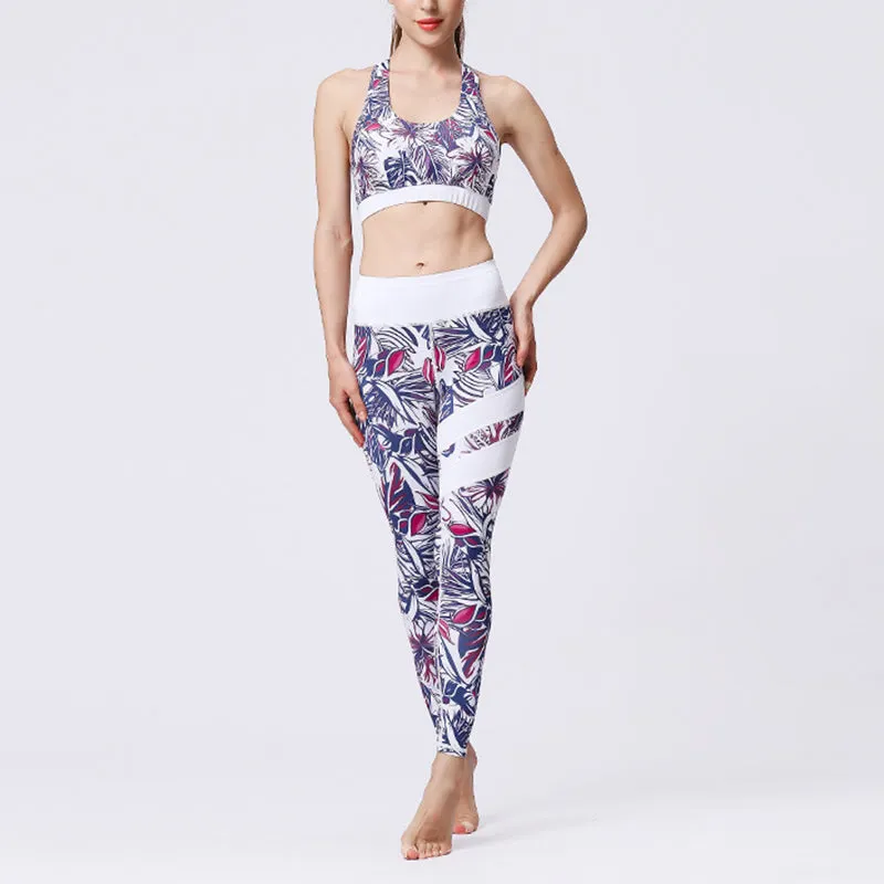 Buddha Stones 2Pcs Sunflower Flowers Leaves Print Top Pants Sports Fitness Yoga Women's Yoga Sets