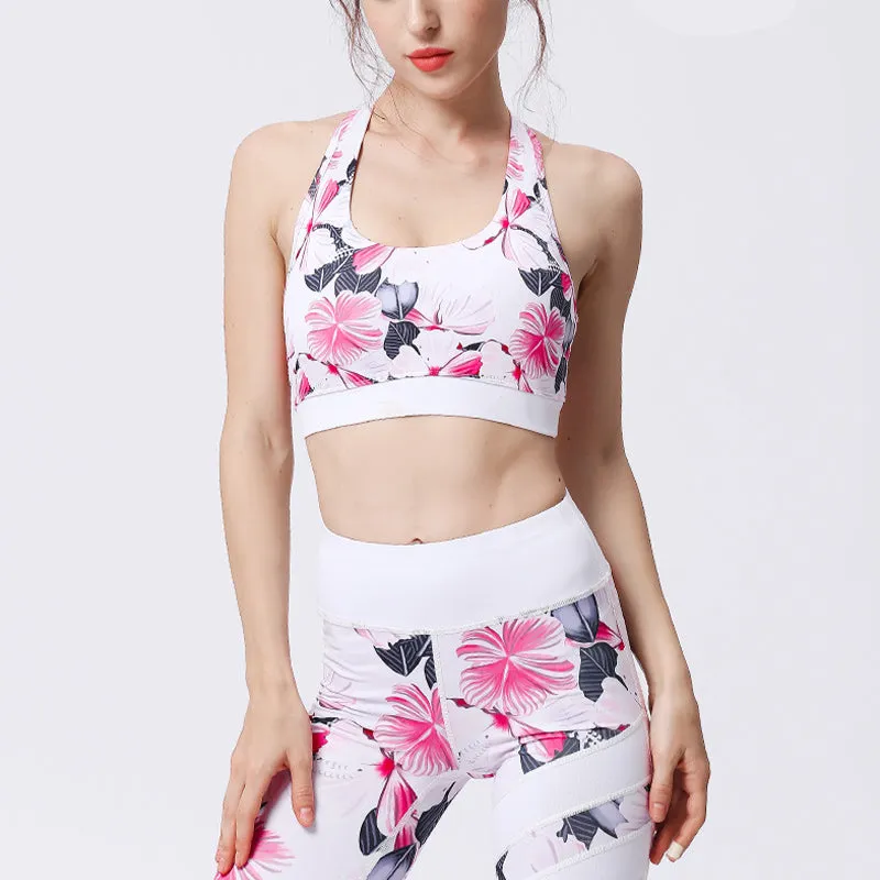 Buddha Stones 2Pcs Sunflower Flowers Leaves Print Top Pants Sports Fitness Yoga Women's Yoga Sets