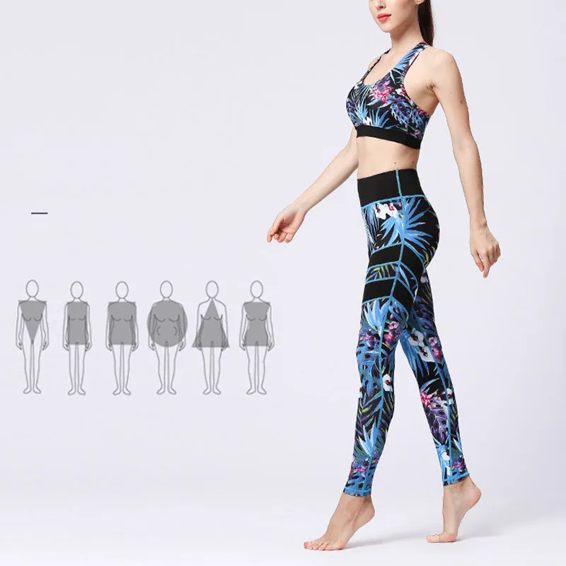 Buddha Stones 2Pcs Sunflower Flowers Leaves Print Top Pants Sports Fitness Yoga Women's Yoga Sets