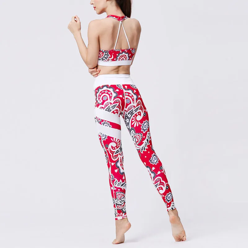 Buddha Stones 2Pcs Sunflower Flowers Leaves Print Top Pants Sports Fitness Yoga Women's Yoga Sets