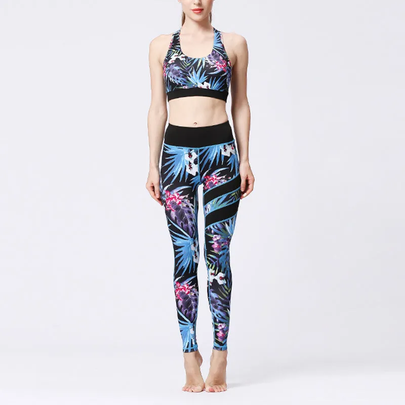 Buddha Stones 2Pcs Sunflower Flowers Leaves Print Top Pants Sports Fitness Yoga Women's Yoga Sets