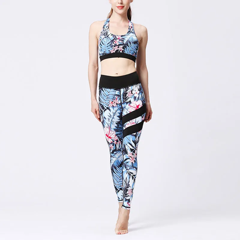 Buddha Stones 2Pcs Sunflower Flowers Leaves Print Top Pants Sports Fitness Yoga Women's Yoga Sets