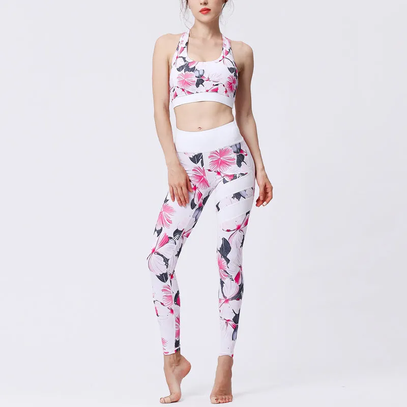 Buddha Stones 2Pcs Sunflower Flowers Leaves Print Top Pants Sports Fitness Yoga Women's Yoga Sets