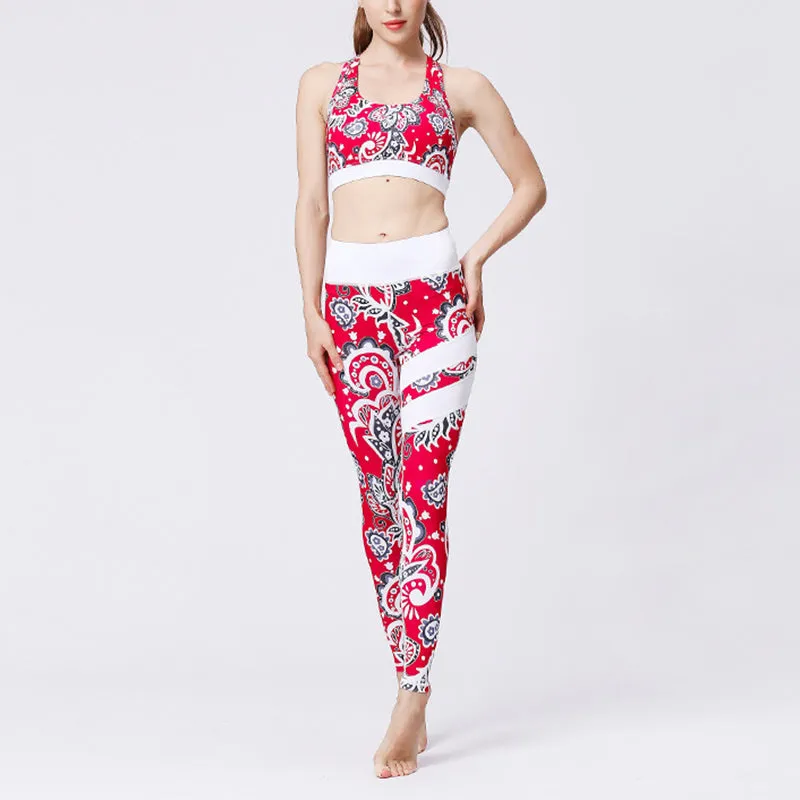 Buddha Stones 2Pcs Sunflower Flowers Leaves Print Top Pants Sports Fitness Yoga Women's Yoga Sets