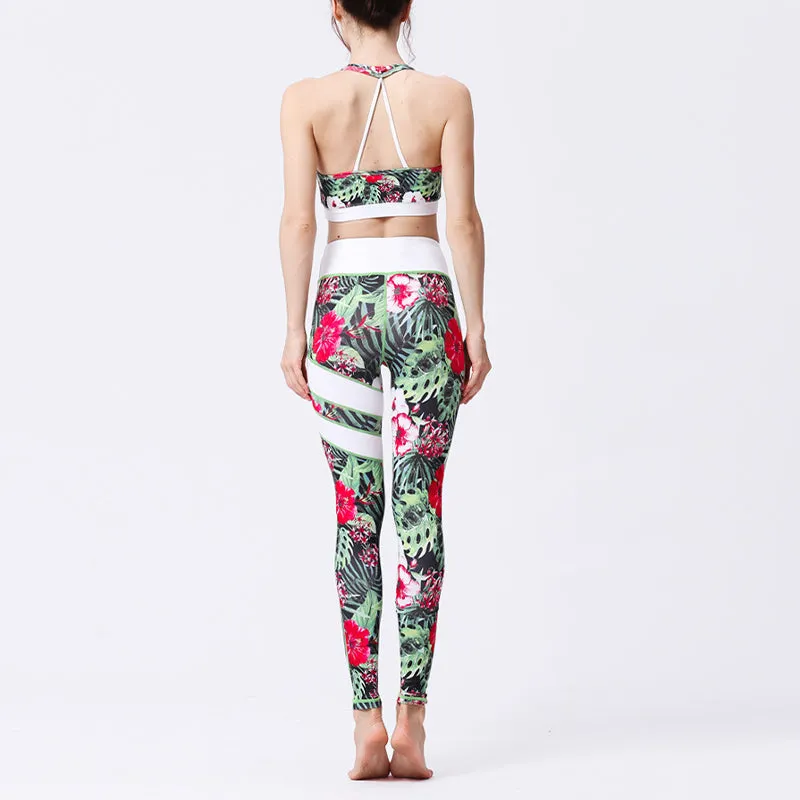 Buddha Stones 2Pcs Sunflower Flowers Leaves Print Top Pants Sports Fitness Yoga Women's Yoga Sets