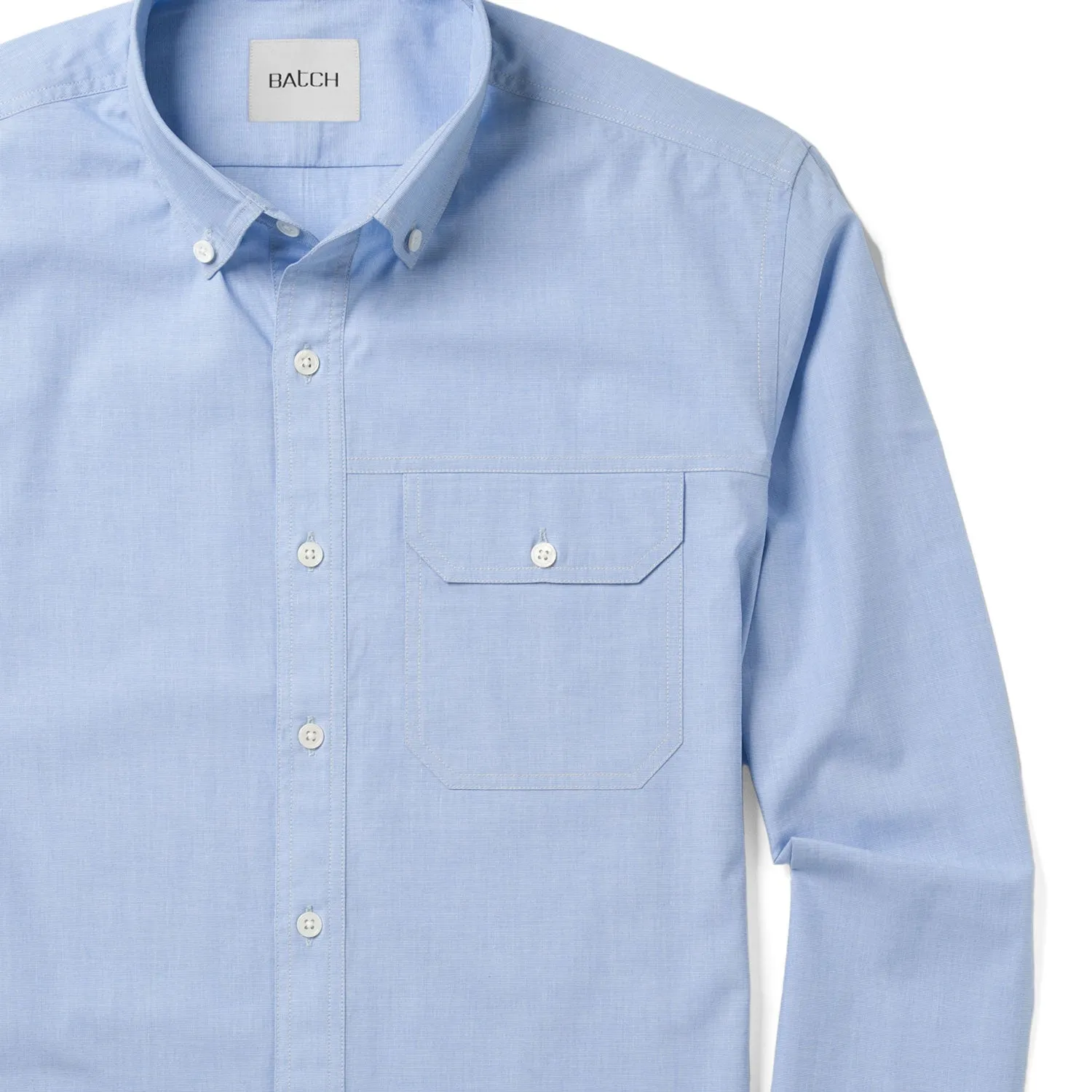 Casual Blue Cotton End-on-End Shirt for Builders