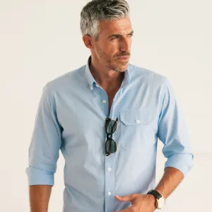 Casual Blue Cotton End-on-End Shirt for Builders