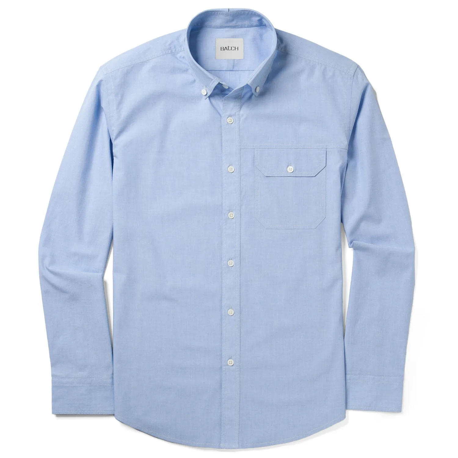 Casual Blue Cotton End-on-End Shirt for Builders