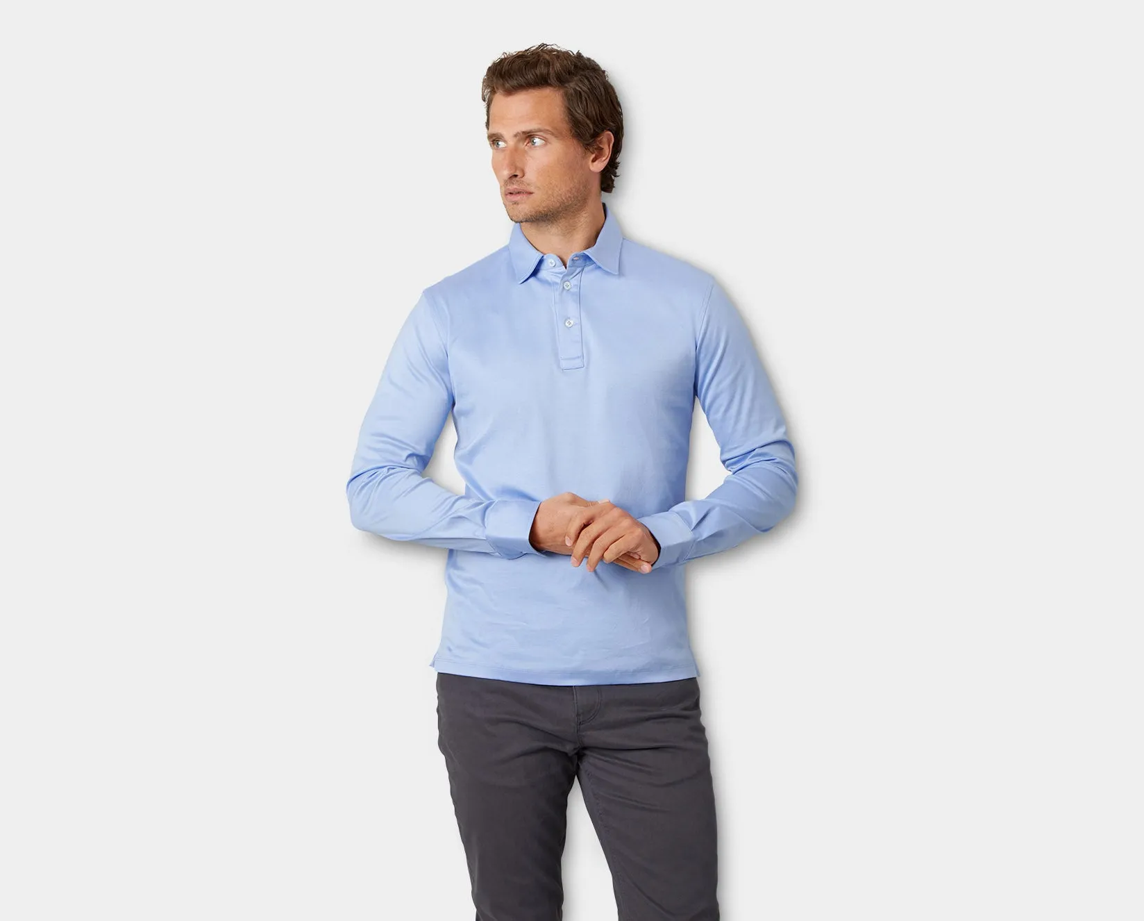 Cadiz Blue Long Sleeve Polo Shirt