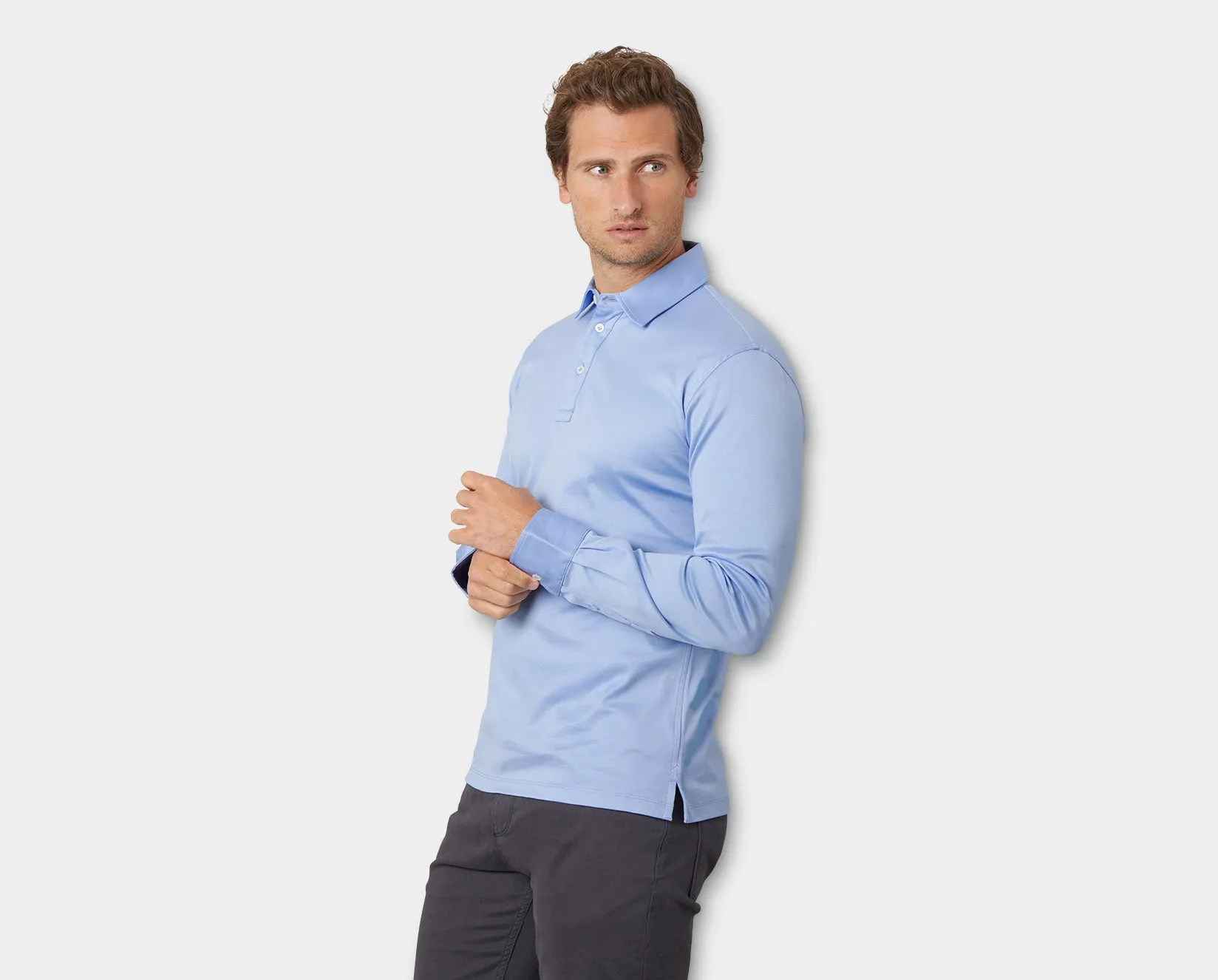 Cadiz Blue Long Sleeve Polo Shirt