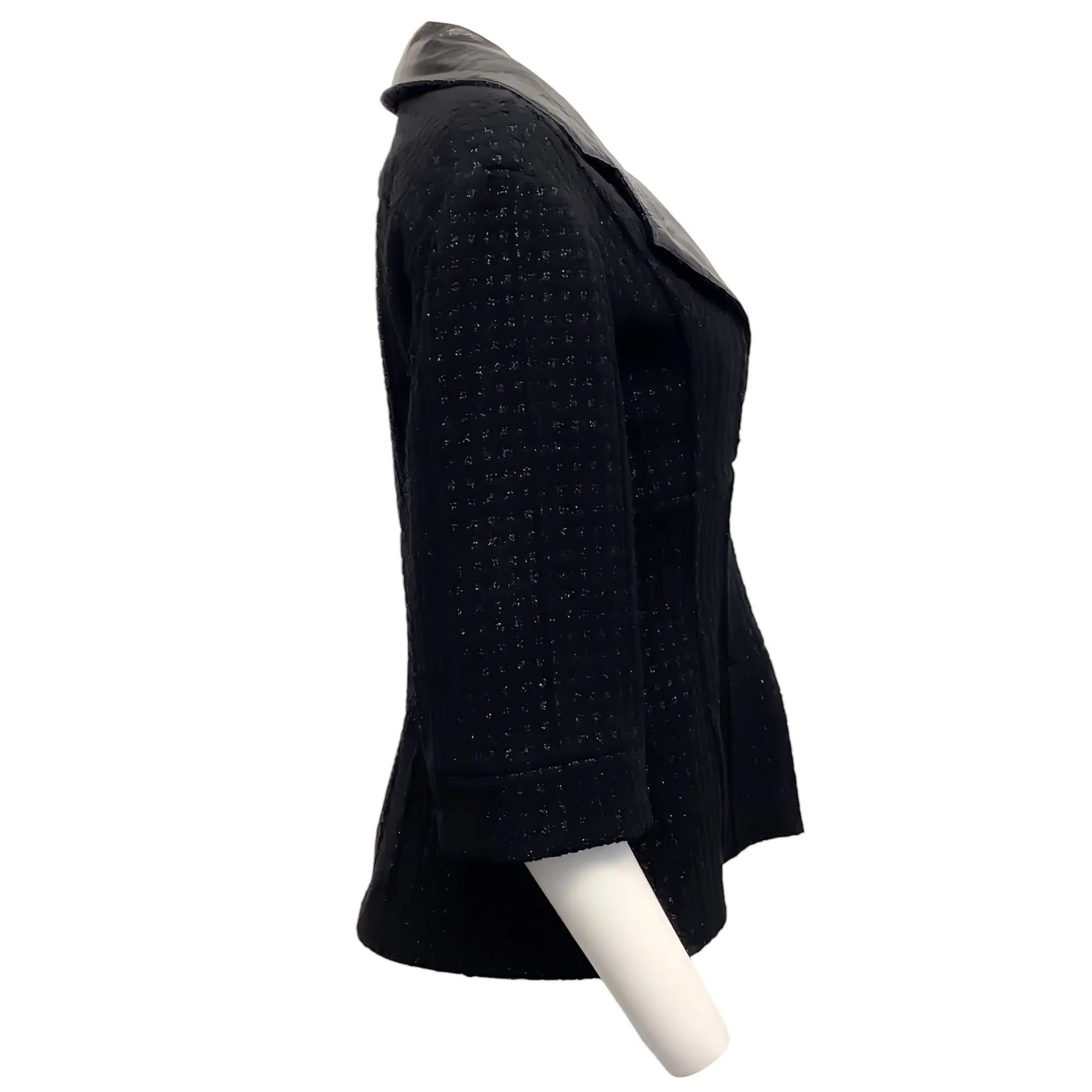 Chanel Black Boucle Jacket with Leather Collar