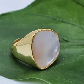 Chunky Mother Of Pearl Golden Ring, Sterling Silver