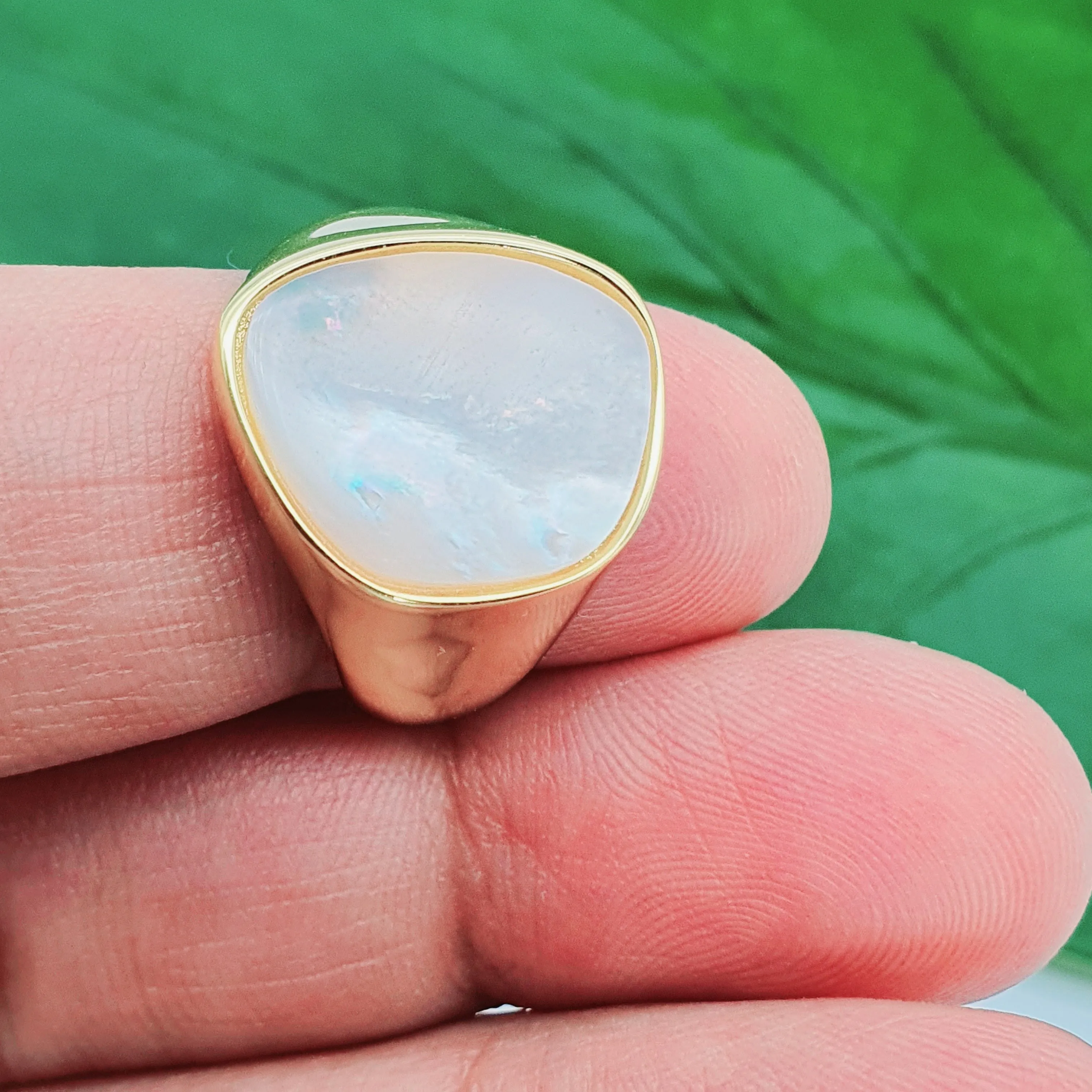 Chunky Mother Of Pearl Golden Ring, Sterling Silver