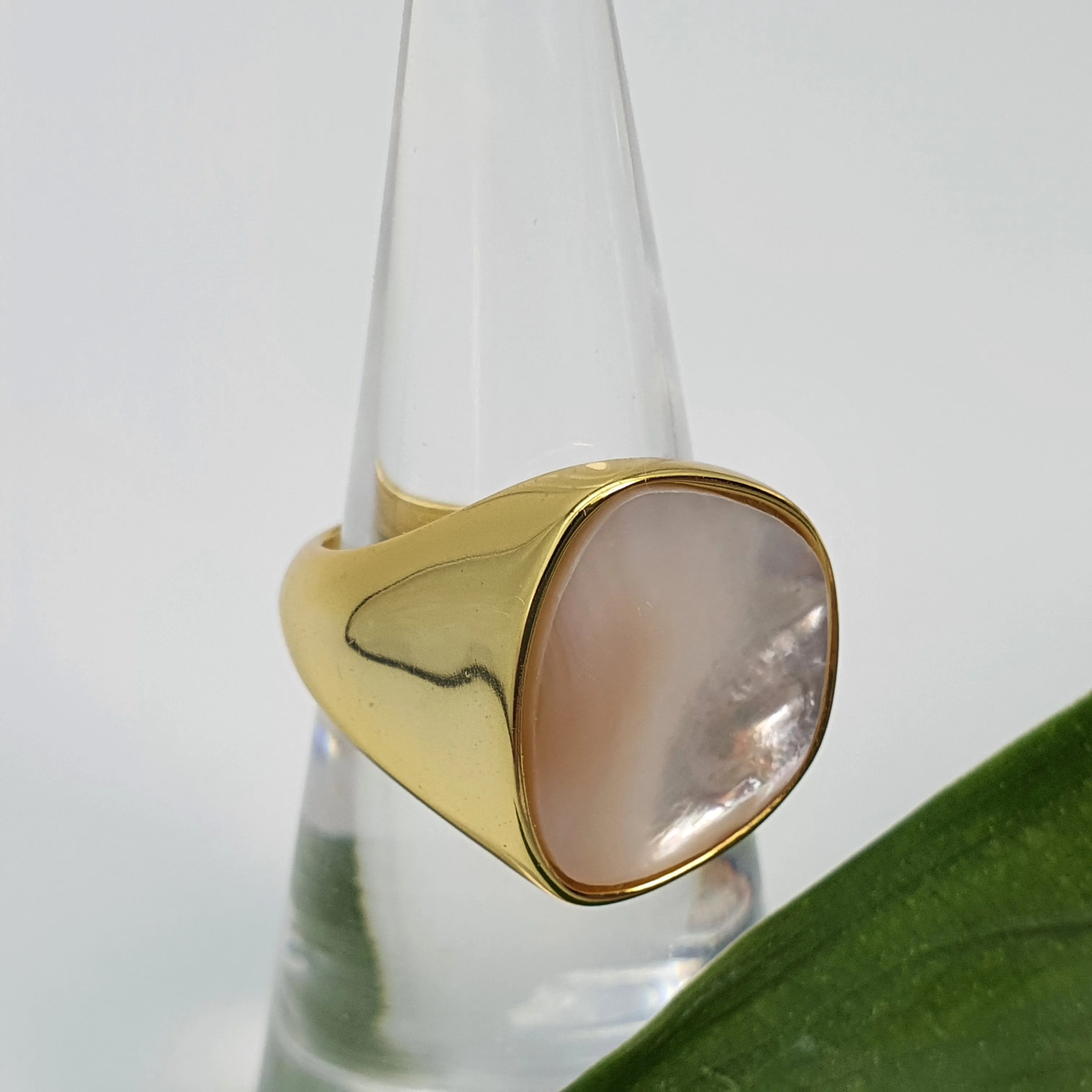 Chunky Mother Of Pearl Golden Ring, Sterling Silver