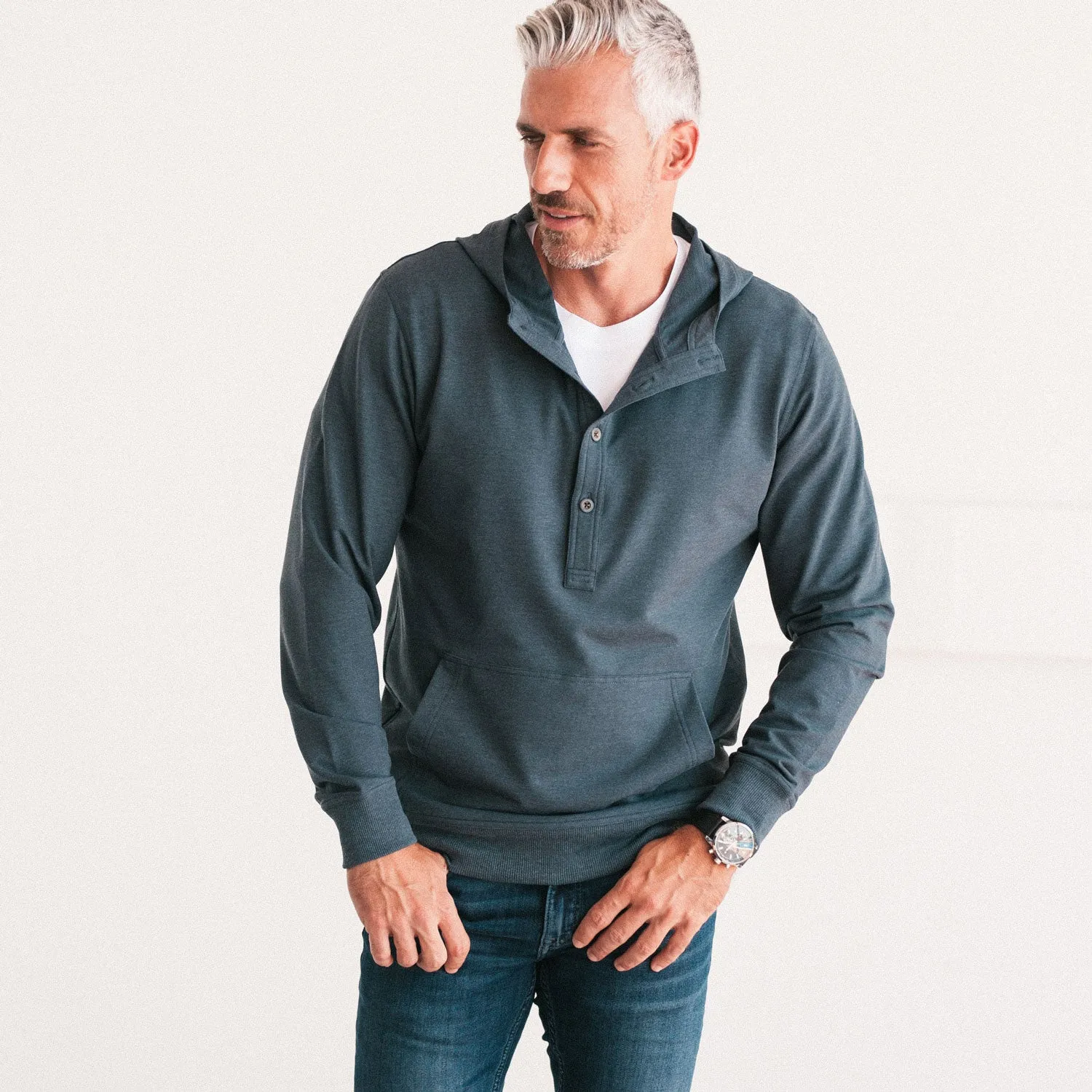 City Hoodie –  Navy Melange Cotton French Terry