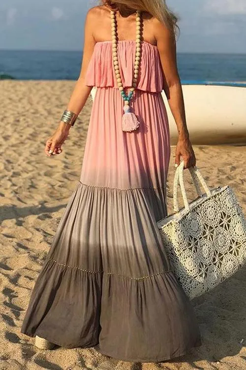 Color Block Strapless Maxi Dress