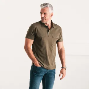 Constructor Short Sleeve Polo Shirt –  Olive Green Cotton Jersey