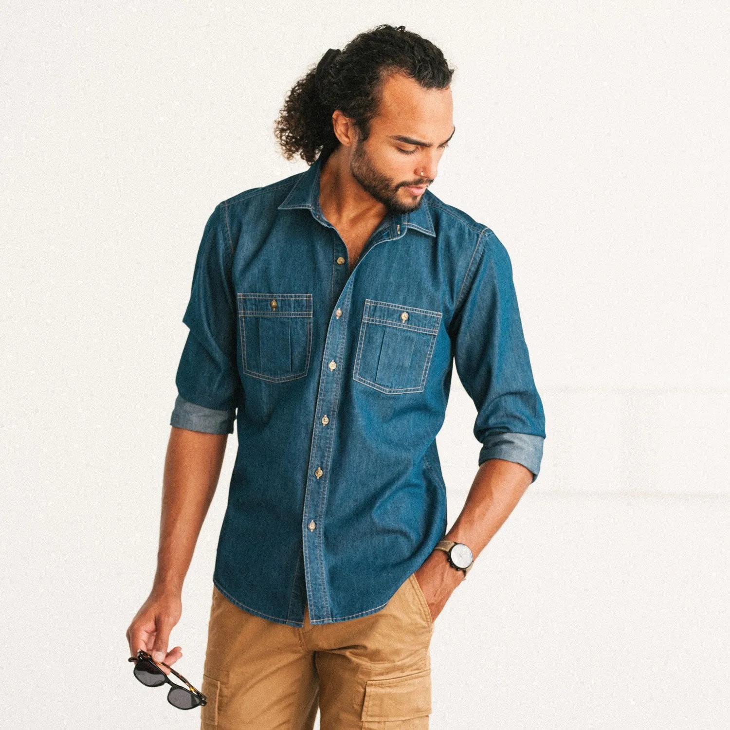 Craftsman Utility Shirt – Medium Blue Cotton Denim