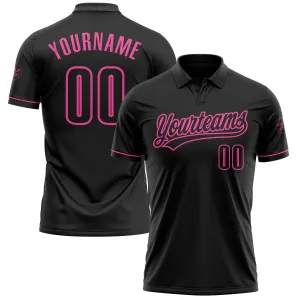 Custom Black Black-Pink Performance Vapor Golf Polo Shirt