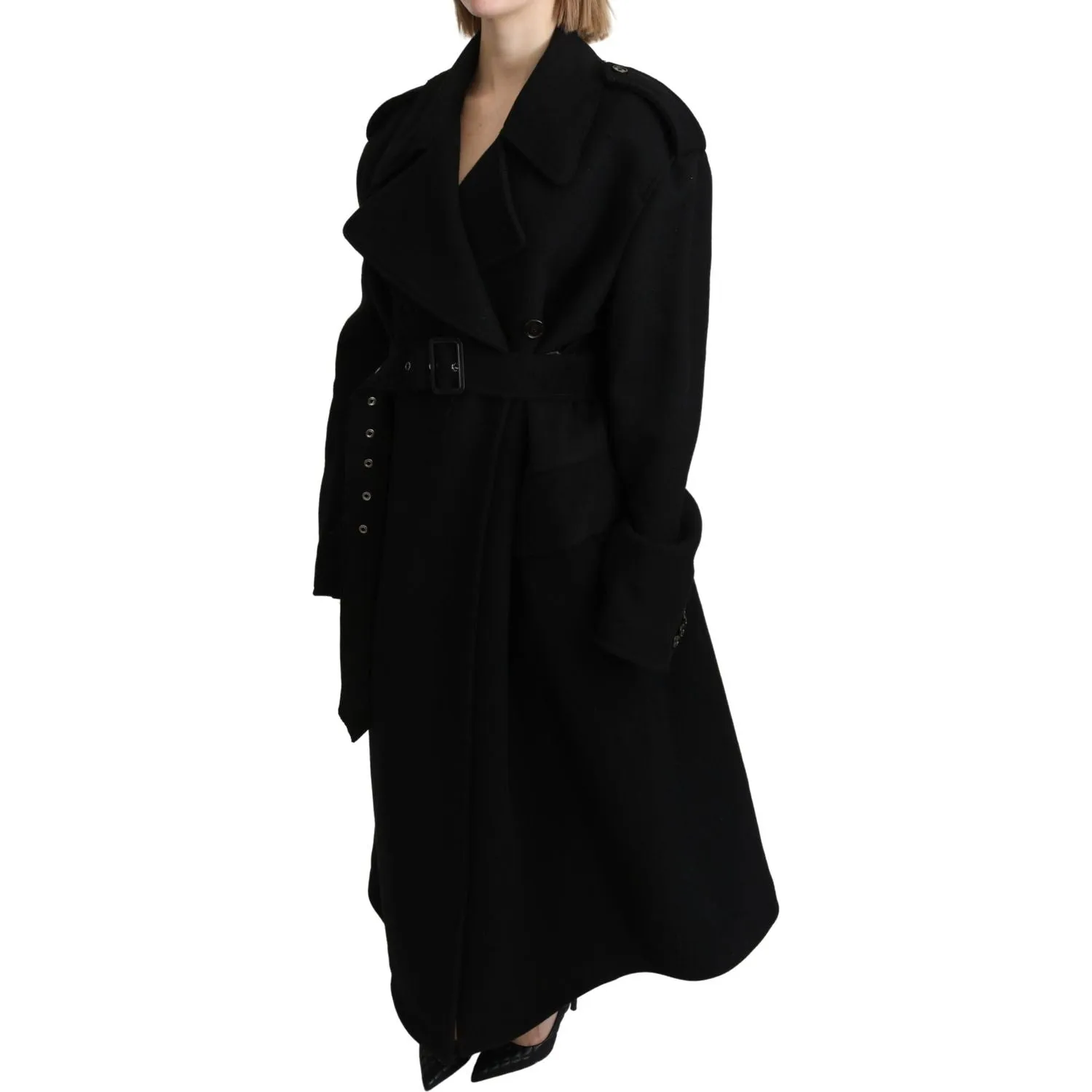 Dolce & Gabbana Elegant Black Wool Trenchcoat