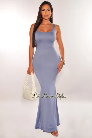 Dusty Blue Sleeveless Mermaid Maxi Dress