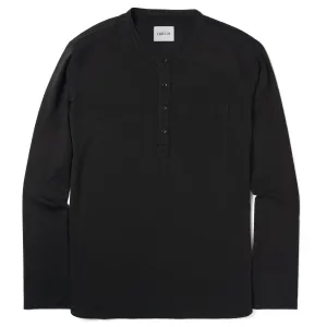 Essential 1 Pocket Henley Shirt –  Jet Black Cotton Jersey