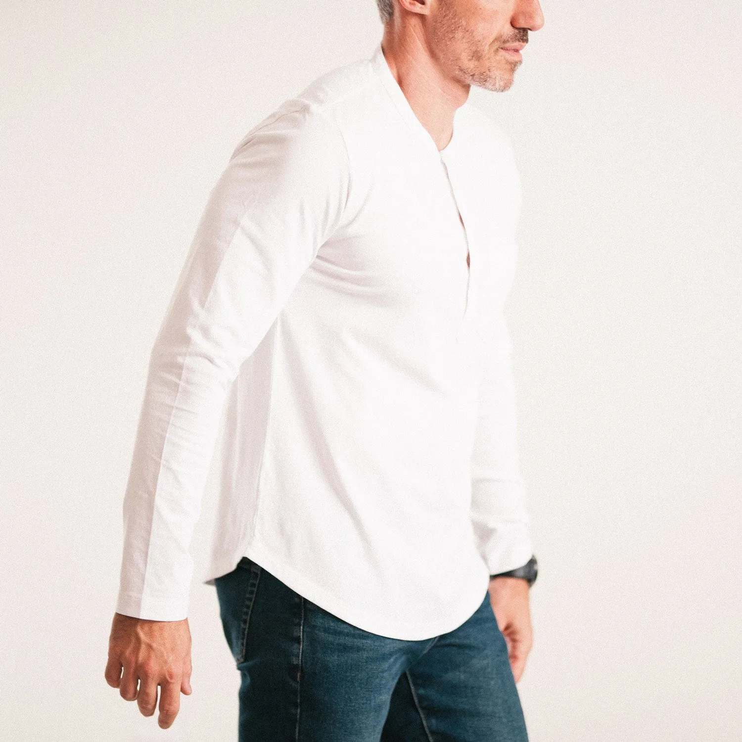 Essential 1 Pocket Henley Shirt –  White Cotton Jersey