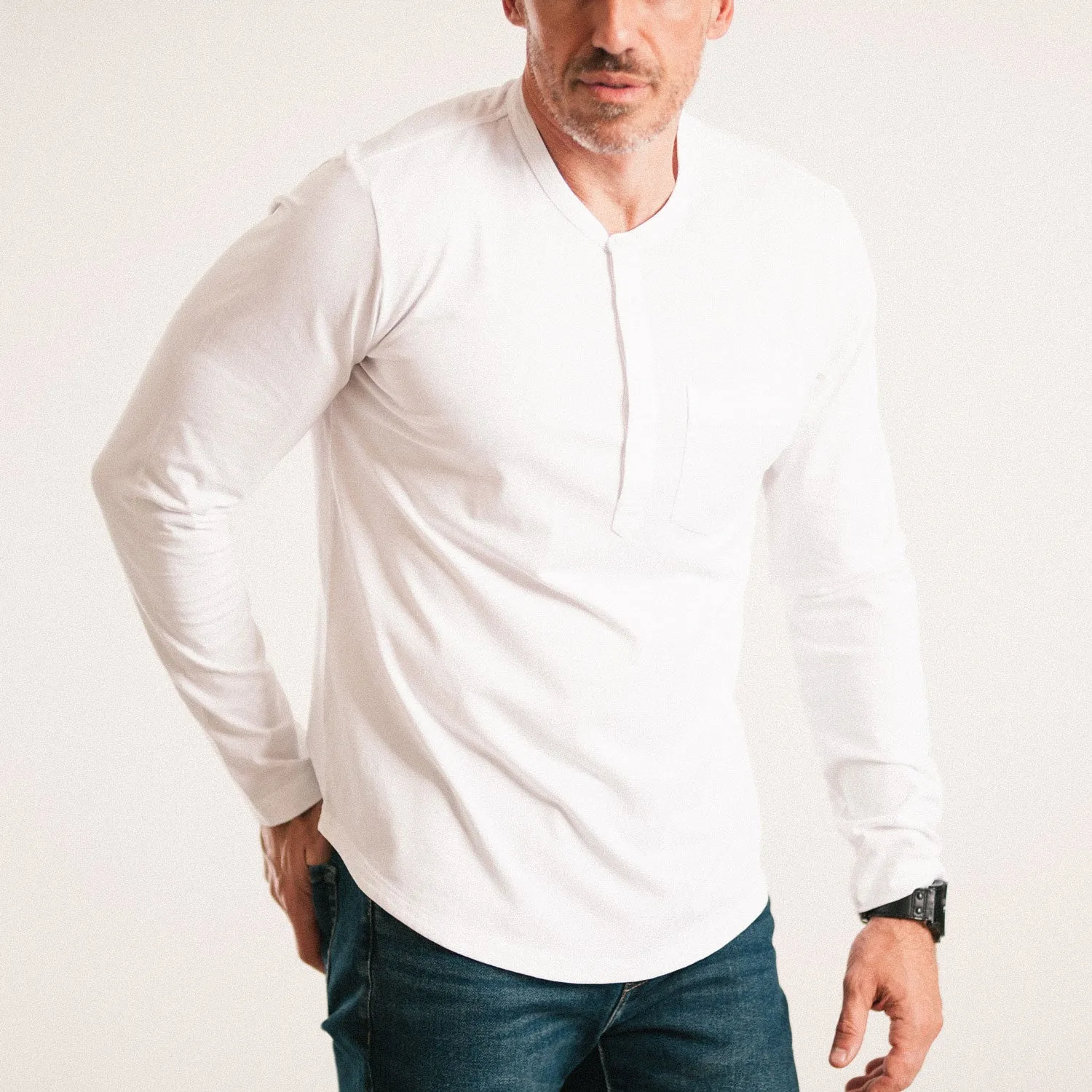 Essential 1 Pocket Henley Shirt –  White Cotton Jersey