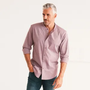 Essential Band Collar Button Down Shirt - Currant Cotton End-on-end