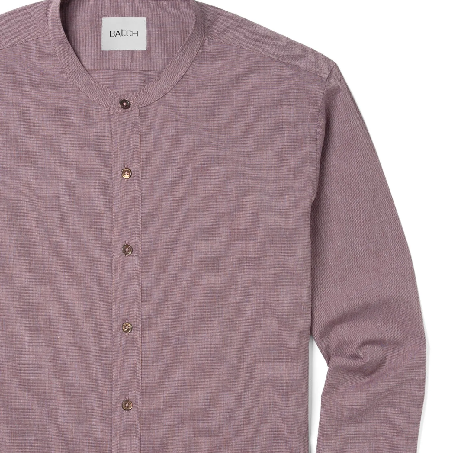 Essential Band Collar Button Down Shirt - Currant Cotton End-on-end