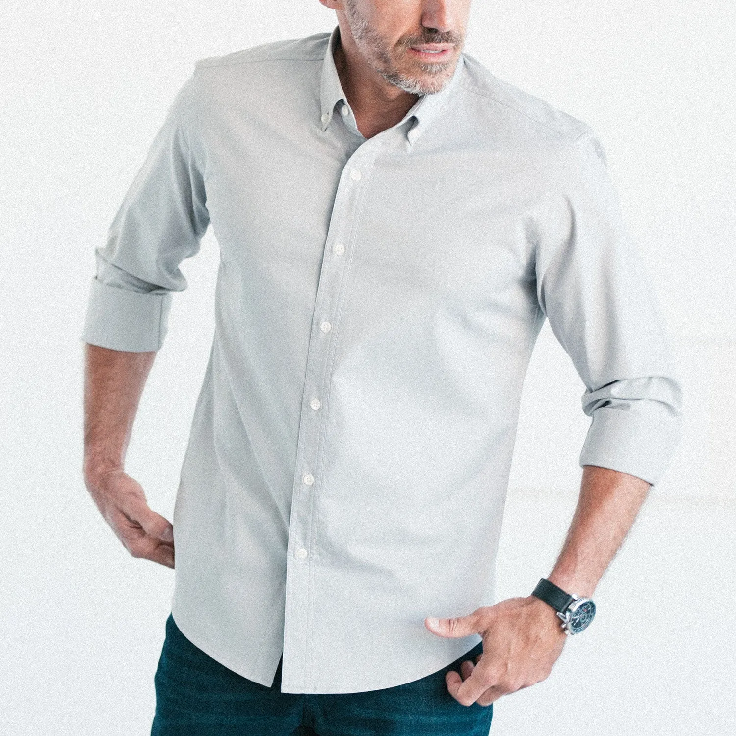 Essential Button Down Collar Casual Shirt - Cement Gray Cotton Twill