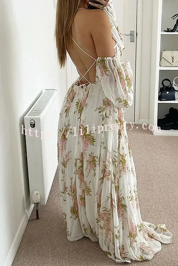 Everlasting Love Floral Print Cold Shoulder Cutout Open Back Maxi Dress