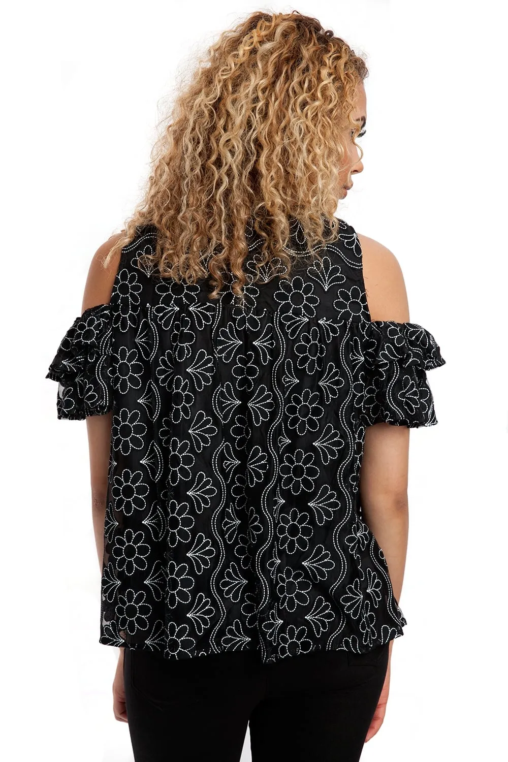 Floral Lace Floaty Ruffle Sleeve Top