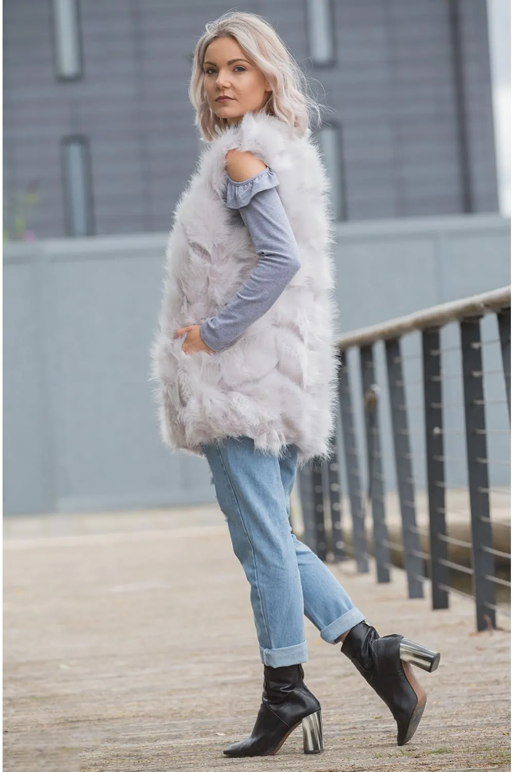 Fluffy Faux Fur Panel Gilet