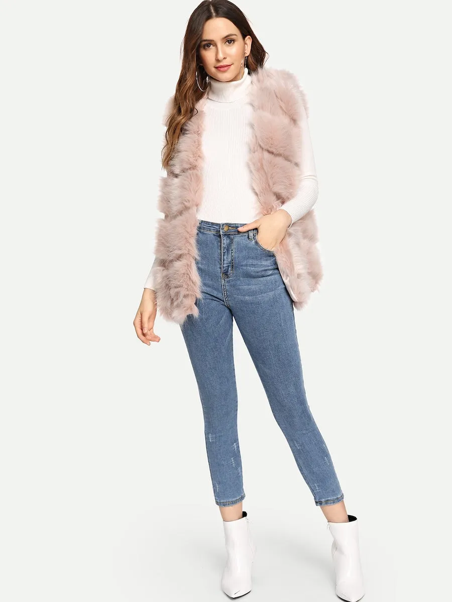 Fluffy Faux Fur Panel Gilet