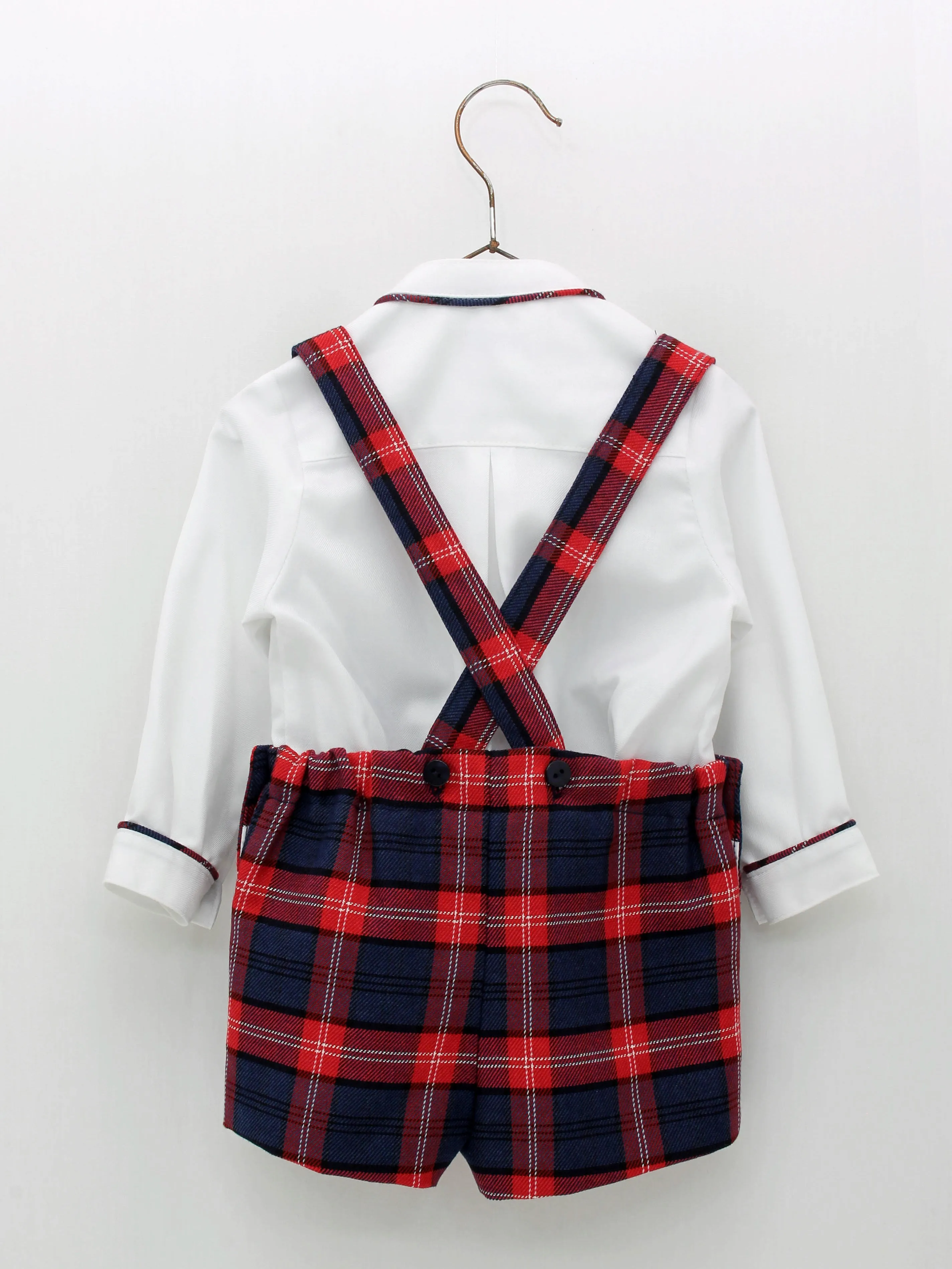 Foque White Shirt & Red Checked Shorts Set