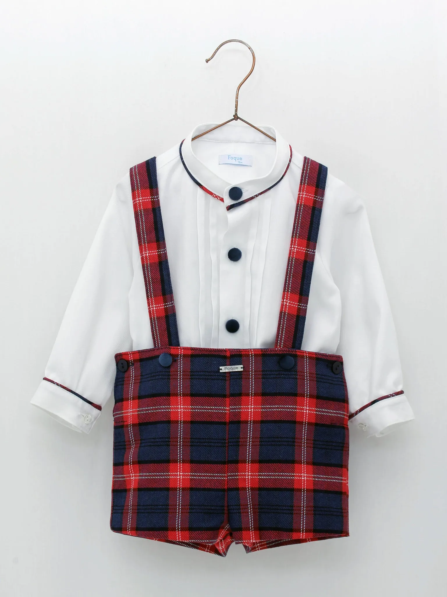 Foque White Shirt & Red Checked Shorts Set