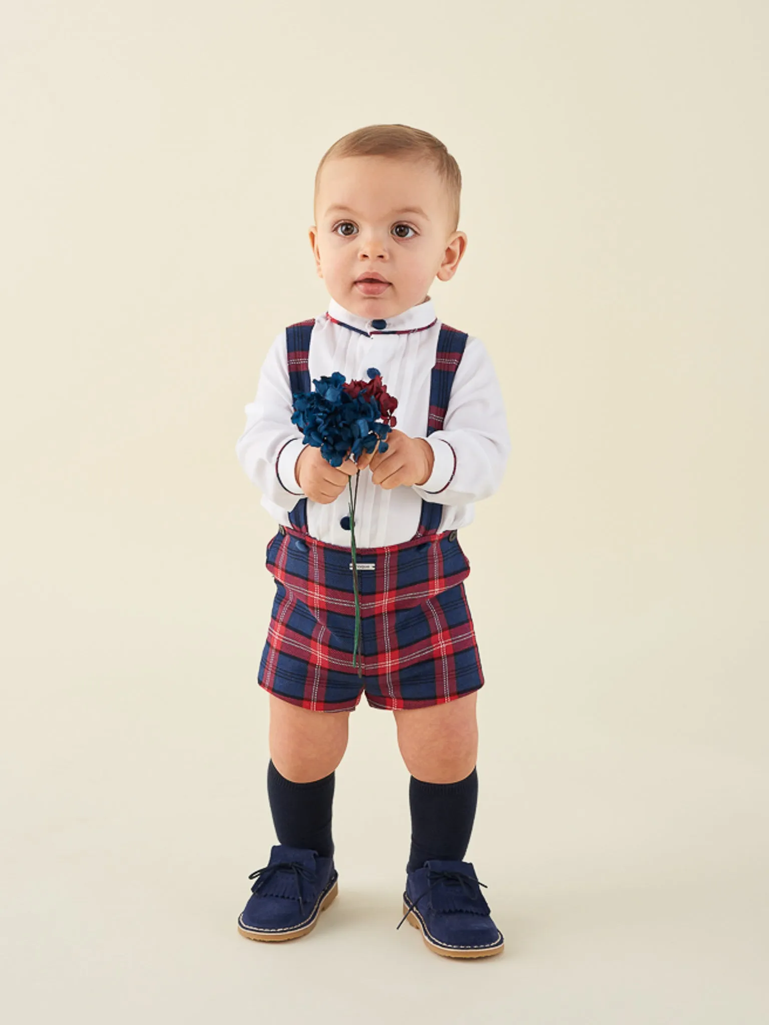 Foque White Shirt & Red Checked Shorts Set