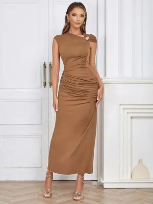 GFIT® Round Neck Sleeveless Wrinkled Maxi Bodycon Dress